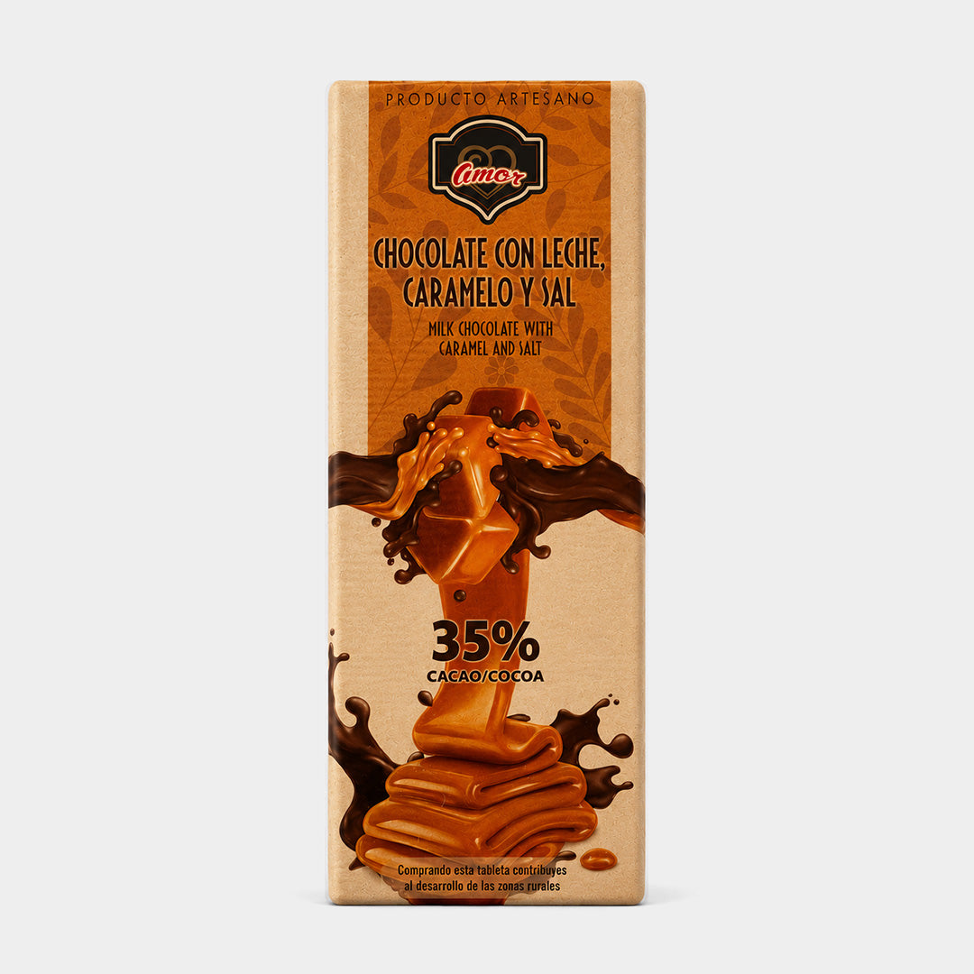 Tableta de chocolate negro con leche, caramelo y sal 250 g "Amor"